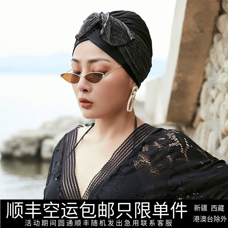 Swimming cap Woman hairs beautiful wave dot swimming cap large adjustable Han edition