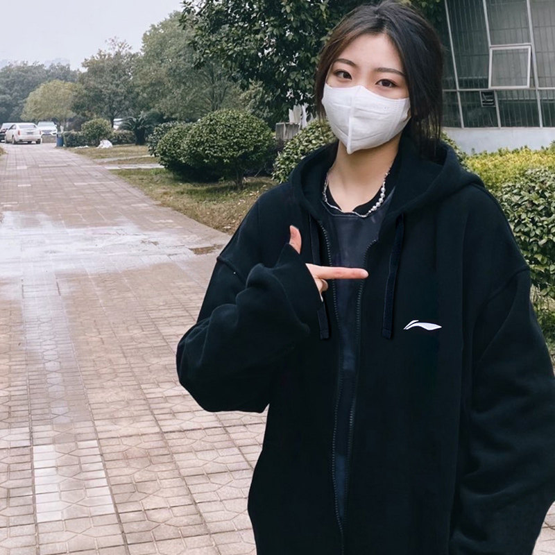 Li Ning Sweater Women's Autumn New Cardigan Hooded Loose Korean Style Lazy Wind Casual Couple Sports Coat Men's Fashion
