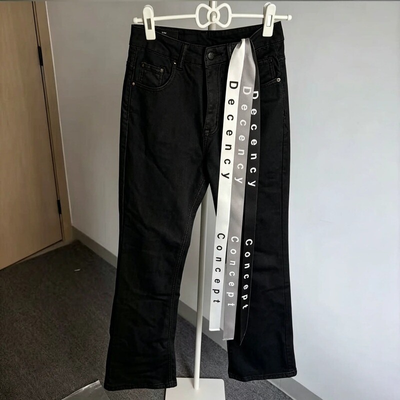 Ykk High-End American-Style Pure Black Ribbon Flared Jeans for Tall Men, Slim Fit with Drape Effect, Slightly Flared Pants