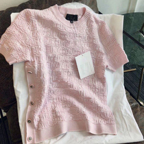 Small fragrant wind sweet pullover half sleeve knitted sweater pink celebrity slim elastic round neck short sleeve top female