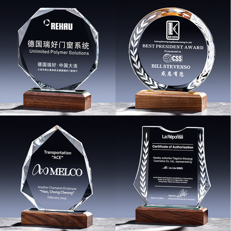 Crystal Trophies Customized Creative Medals Wooden Authorization Cards Customized Enterprise Awards Trophies Competition Souvenirs