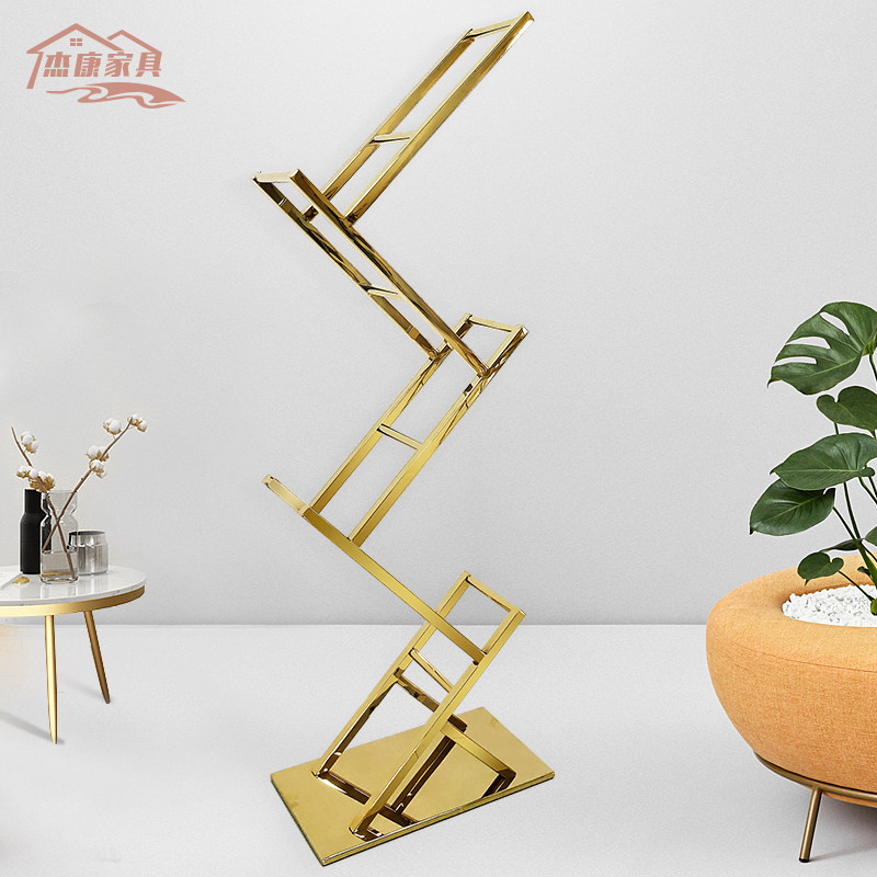 Book rack rack landing Nordic simple multi-layer newspaper rack stainless steel magazine rack sales office information shelf