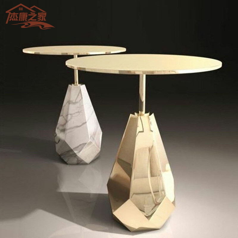 Italian minimalist side table Nordic gold small coffee table round table living room marble sofa corner stainless steel telephone table