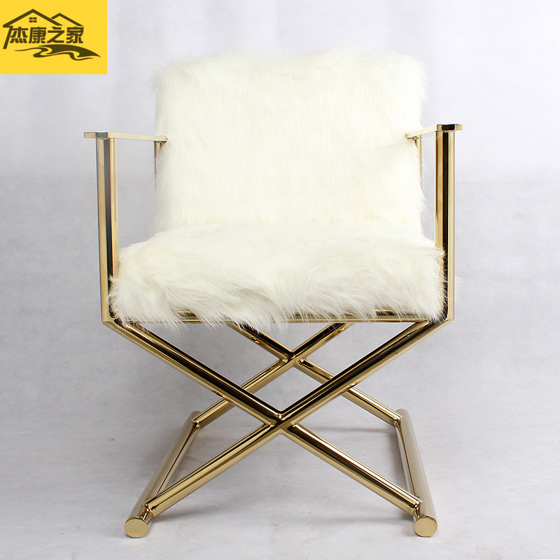 Champagne Gold Stainless Steel Single White Sofa Chair Coffee Table Chair Light Luxury Book Chair Negotiation Chair Internet Celebrity Wool Chair
