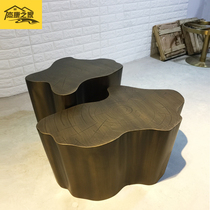 Italian Minimalist Stainless Steel Tree Root Tea Table Coffee Table Small Family Type Combined Year Round Tree Pier Wire Drawing Green Ancient Bronze Tea Table