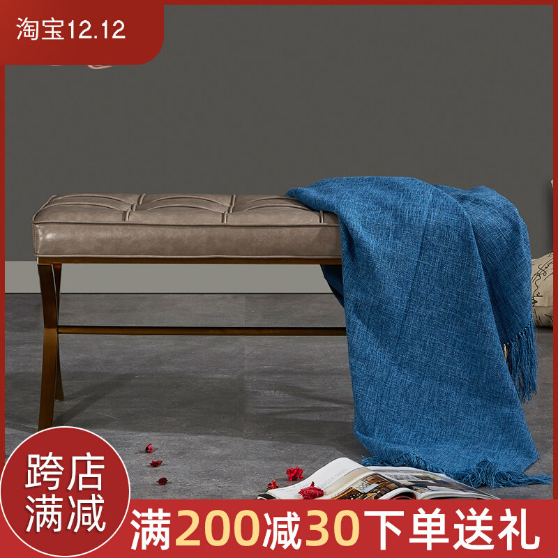 Light luxury gray long stool sofa stool dressing stool low stool home bed end stool stainless steel model room changing shoe stool