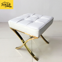 Postmodern white square stool rest stool comb makeup stool bedside stool champagne gold stainless steel sofa short stools