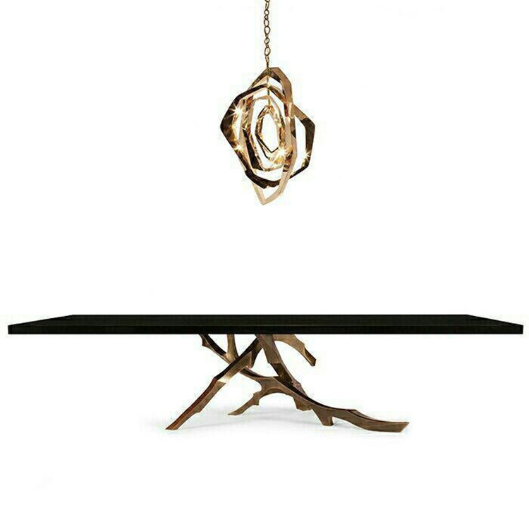 Post-modern dining table black oak veneer dining table fashion European-style long dining table brass stainless steel dining room table negotiation table