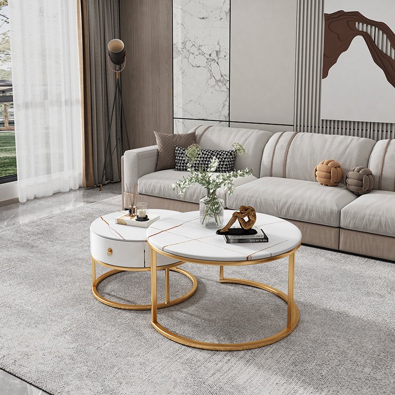 Light Lavish Rockboard Tea Table Combination Brief Modern Small Family Type Round Tea Table Table Nordic Home Living Room Small Tea Table