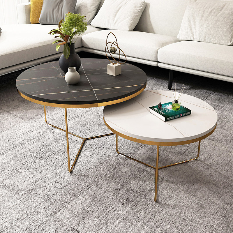 Nordic round slate coffee table table living room household simple modern light luxury telescopic small apartment mother-child coffee table combination