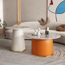 Light extravagant rock plate tea table combination minimalist modern small family type tea table table home living room creative minimalist round tea table