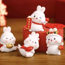 Baby Bunny One Year Old and Full Moon Year of the Rabbit Cake Decoration Ornaments Ingot Bunny Baking Dressing Supplies Peaceful Blessed Rabbit