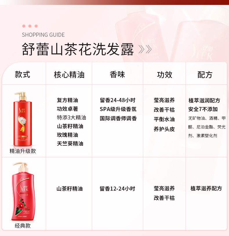 舒蕾 山茶花精粹洗发水 600ml*2瓶 送沐浴露100ml*1瓶 图3