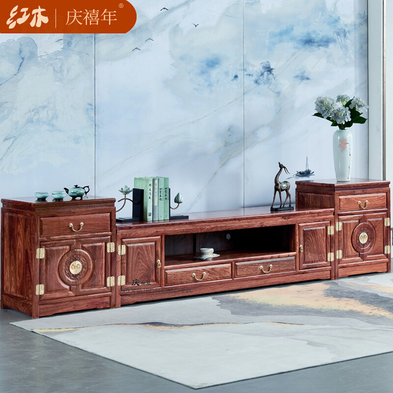 National standard mahogany TV cabinet hedgePurple pear wooden cabinet solid wooden side cabinet New Chinese film and television cabinet living room furniture