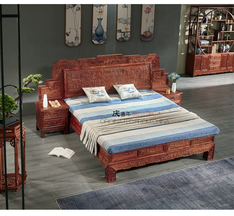 Đồ nội thất giường bằng gỗ gụ hedgehog rosewood rosewood 1,8 mét solid wood bed đôi phòng ngủ chính kiểu Trung Quốc mới Baizi giường lớn - Giường