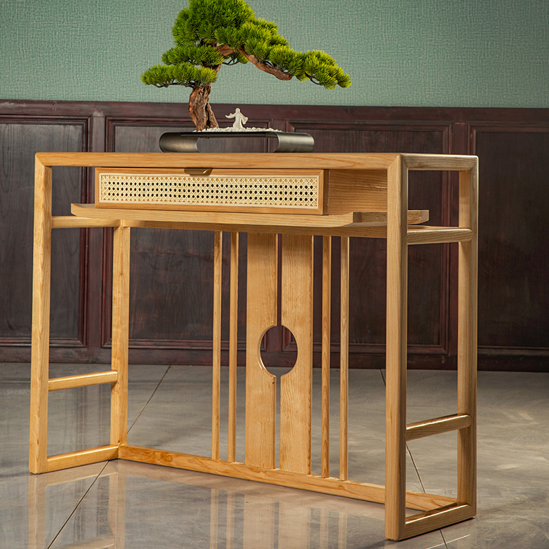 New Chinese-style old elm porch table strip case black walnut Zen offering table ash modern minimalist end view platform