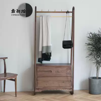 Black walnut solid wood floor-to-ceiling modern minimalist bedroom hanging clothes shoe stool integrated single pole
