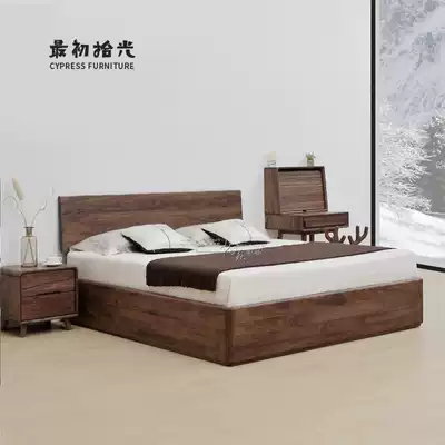 North American Oak Black Walnut Cherry Wood Original Wooden Bed Nordic Japanese Double Full Solid Wood Bed Simple Modern Wedding Bed