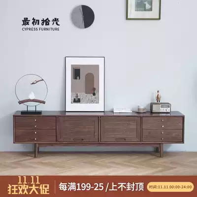 Nordic Japanese all solid wood TV cabinet modern simple black walnut cherry wood floor cabinet storage cabinet