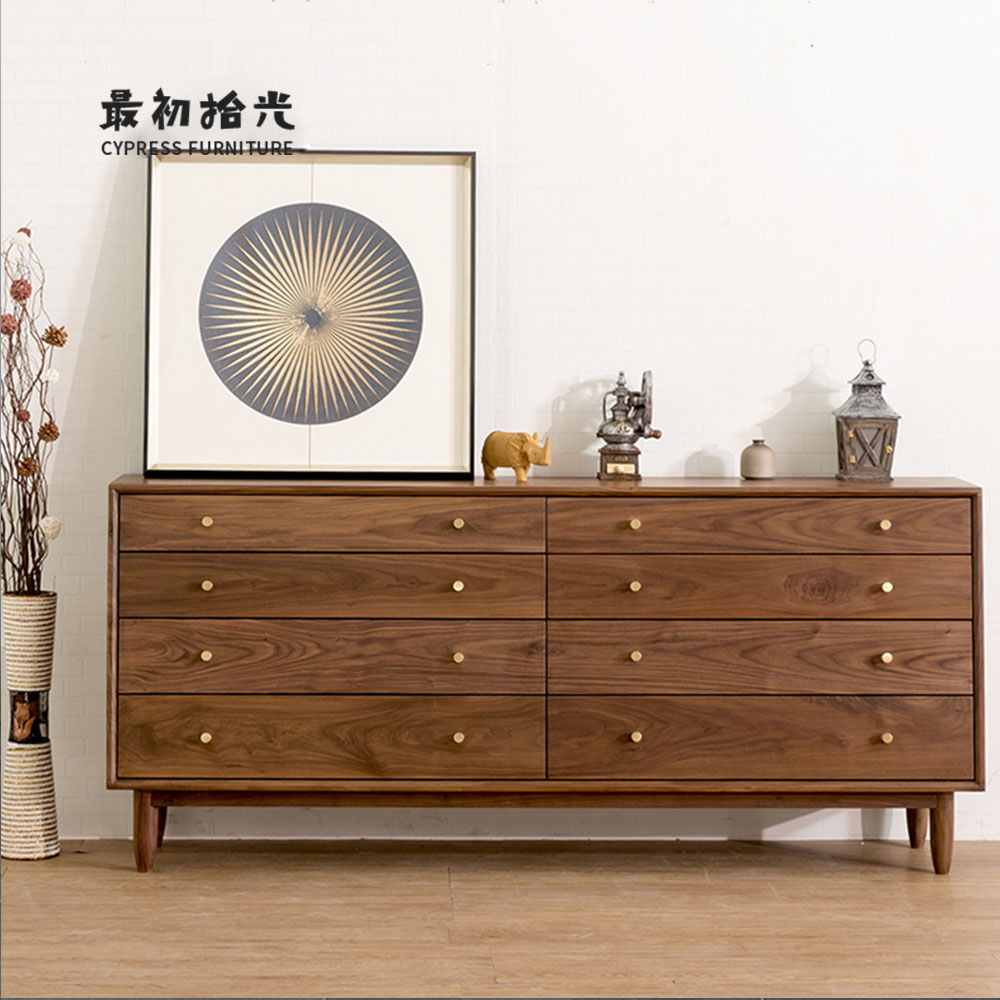 Nordic Japanese black walnut wood eight-bucket cabinet drawer storage cabinet storage cabinet bedroom furniture