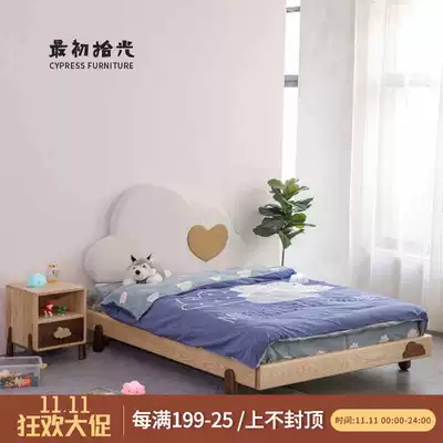 Nordic all solid wood cute princess children's single cloud bed 1 2 meters 1 5M ash wood soft bag backrest custom