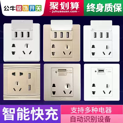Bull switch socket 5 five-hole panel concealed with USB multi-port wall power supply Household charging 86 type wall plug