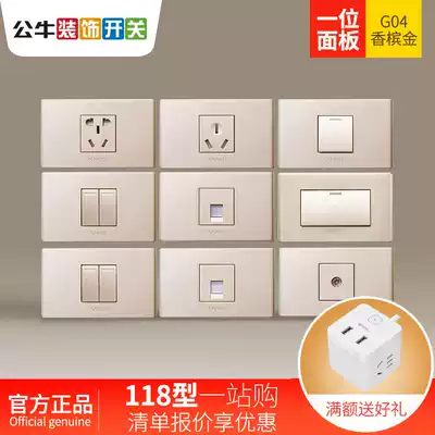 Bull 118 type 10A five holes one two three open computer telephone TV switch socket champagne gold G04 one