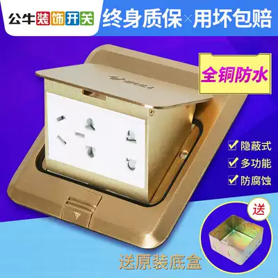 Bull ground socket all copper waterproof non-damping 5 five-hole 7 seven-hole household hidden floor skewer socket