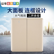 Bull switch socket two open multi-control 2 open wall power 86 type household midway switch panel G28 champagne gold