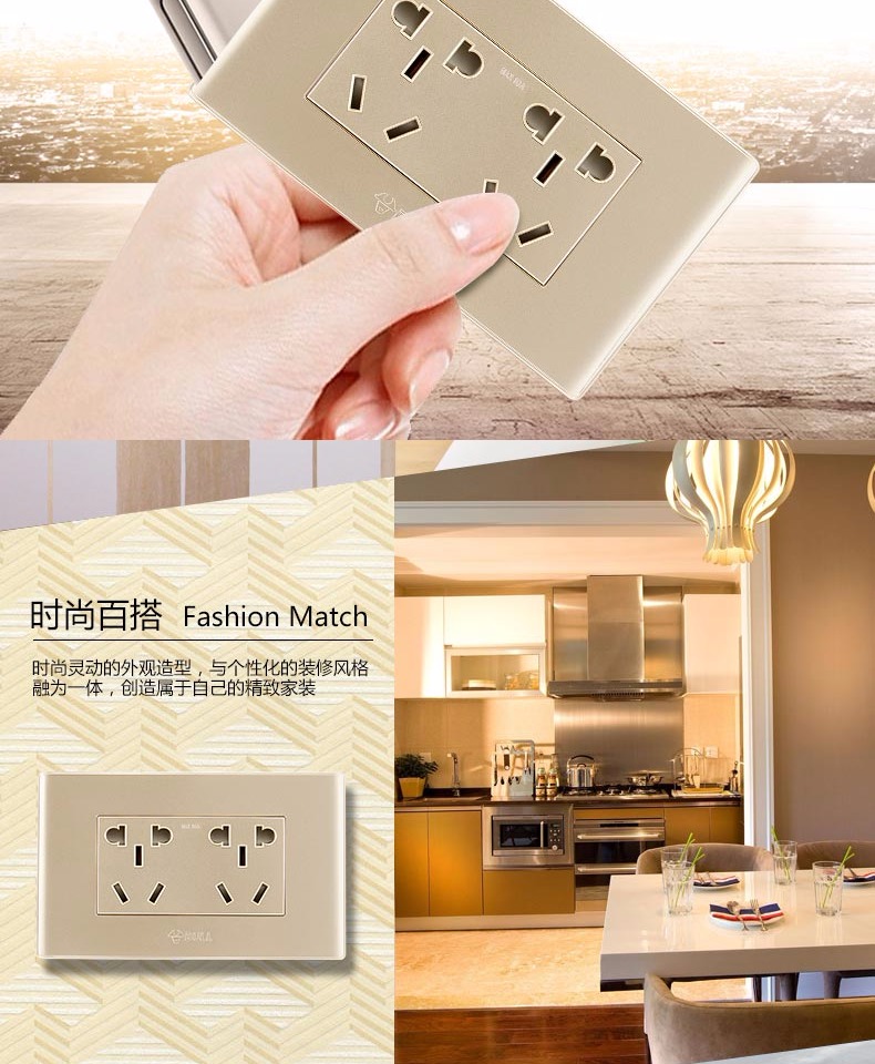 Bảng điều khiển ổ cắm Bull 118 khung năm lỗ ba máy tính mở TV mô-đun điện sâm banh vàng nhà - Kính kính mát nam chính hãng