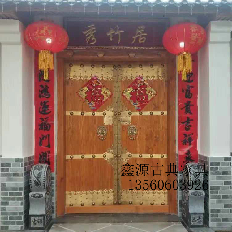 Chinese style entrance antique gate ancient gate ancient residence villa double door burglar-proof solid wood door courtyard door rural self-built wall door