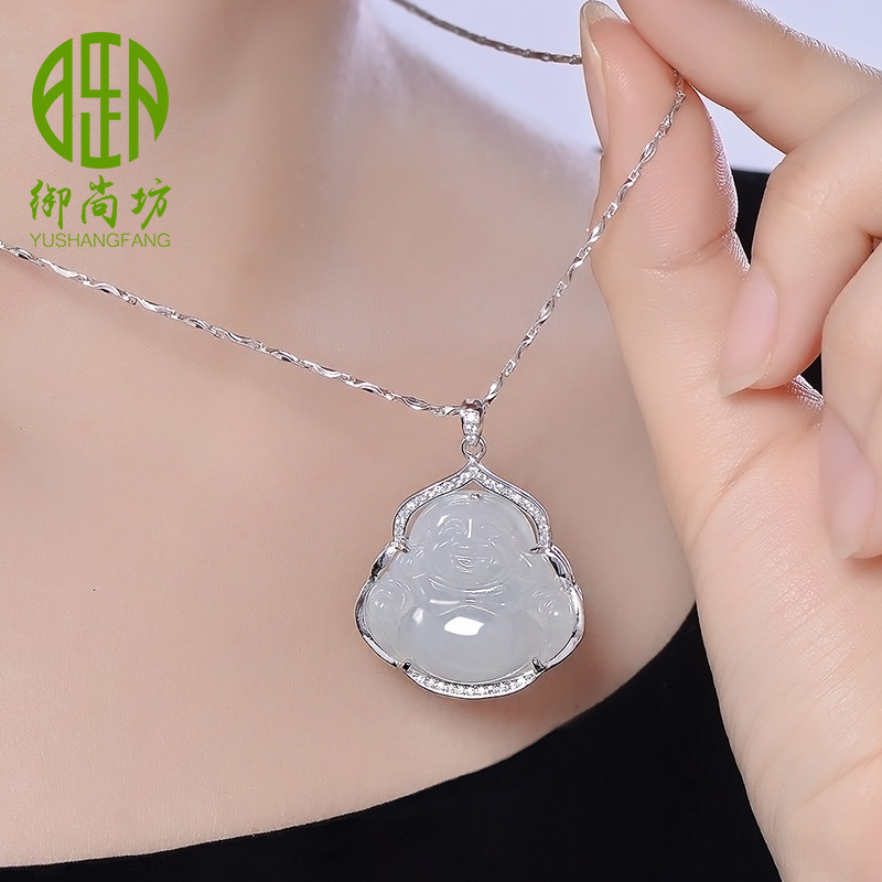 Royal Shang Fang S925 sterling silver necklace collarbone jade jade Buddha pendant female Maitreya Buddha Gong Mother's Day gift to mom