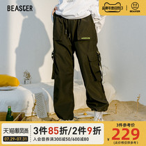 BEASTER autumn lovers fashion brand hip-hop black loose overalls mens pants drawstring pants national tide hiphop