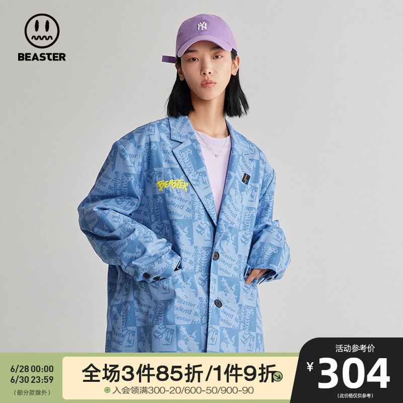 BEASTER Little Devil Ghost Face Full Print Loose Tide Card West Suit Fashion Casual Jacket Man
