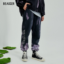 BEASTER early autumn two-color tie-dye letter printing casual trousers mens national tide brand drawstring overalls loose