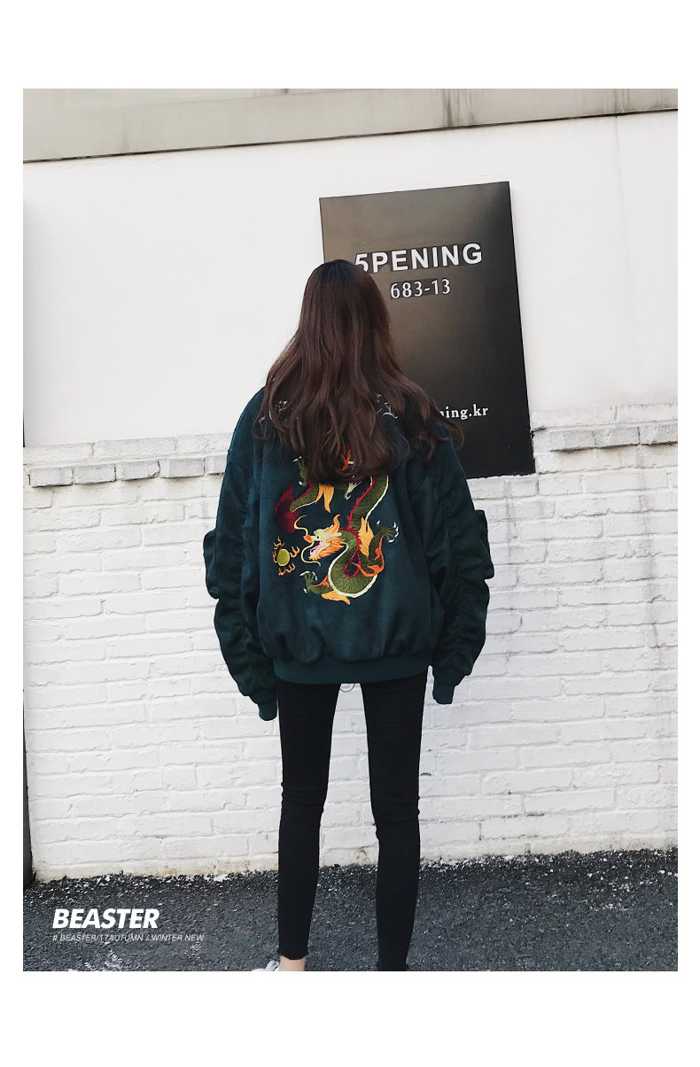 BEASTER 17FW Panlong Ngành Công Nghiệp Nặng Thêu Da Lộn Xe Máy Thủy Triều Thương Hiệu Cotton Jacket Vài Bóng Chày Mặc couple tx áo khoác