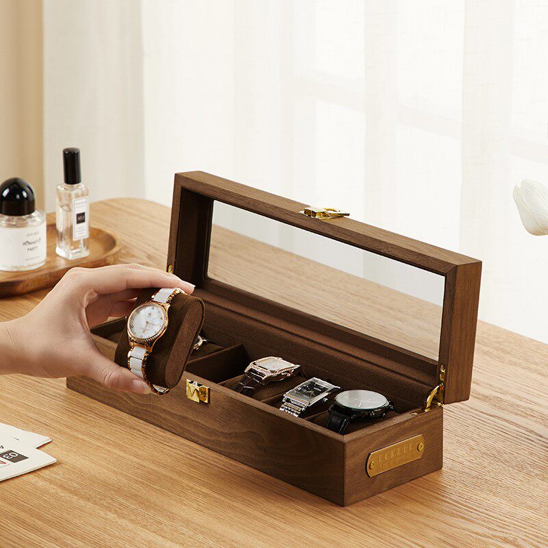Watch containing box upscale Home Multi-position Letting Chain Hand Strings Wrist Watch Box Dust Resistant Transparent Solid Wood Display Case-Taobao