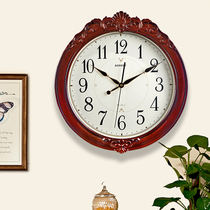 Wall clock Living room household new Chinese style wall clock Light luxury solid wood villa luxury wall clock clock American style