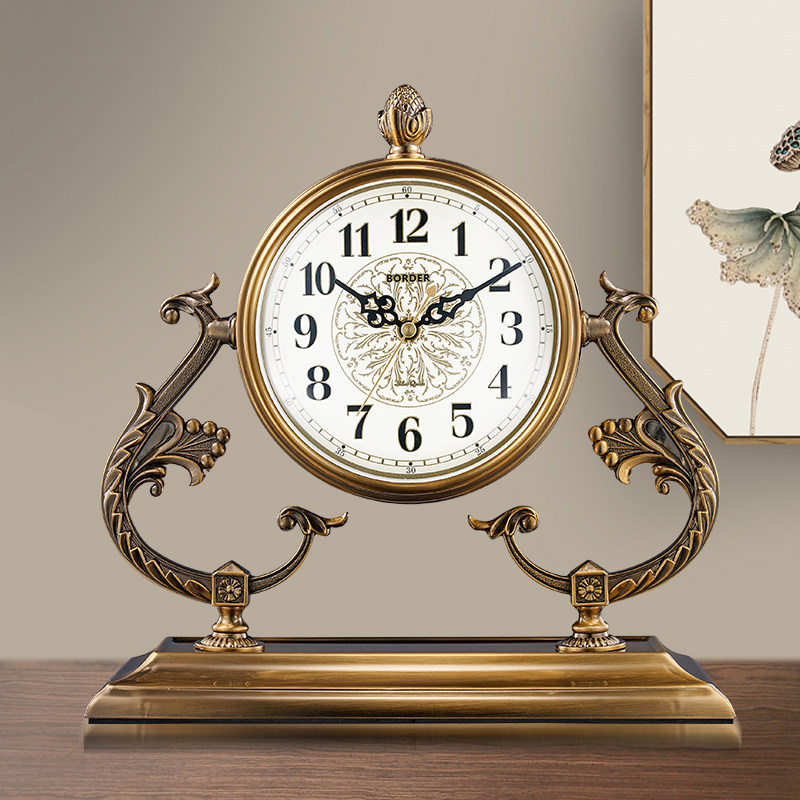 Seat clock Living room Home Desktop Block Clock Eurostyle Pendulum Clock Metal Copper Plated Clock Table Clock Pendulum large number muted