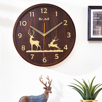Wall clock living room household fashion wall clock Light luxury Nordic modern simple solid wood clock creative clock wall hanging mute