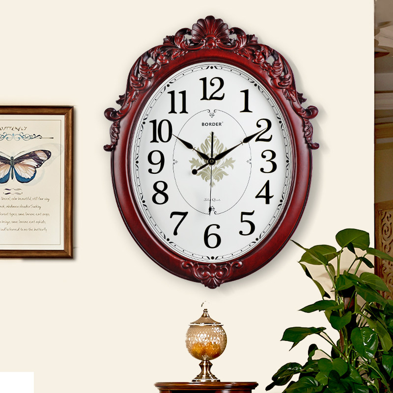 Watch clock hanging clock Living room Home Chinese solid wood hanging table Atmosphere American red wood clock hanging wall Eurostyle light extravagant size