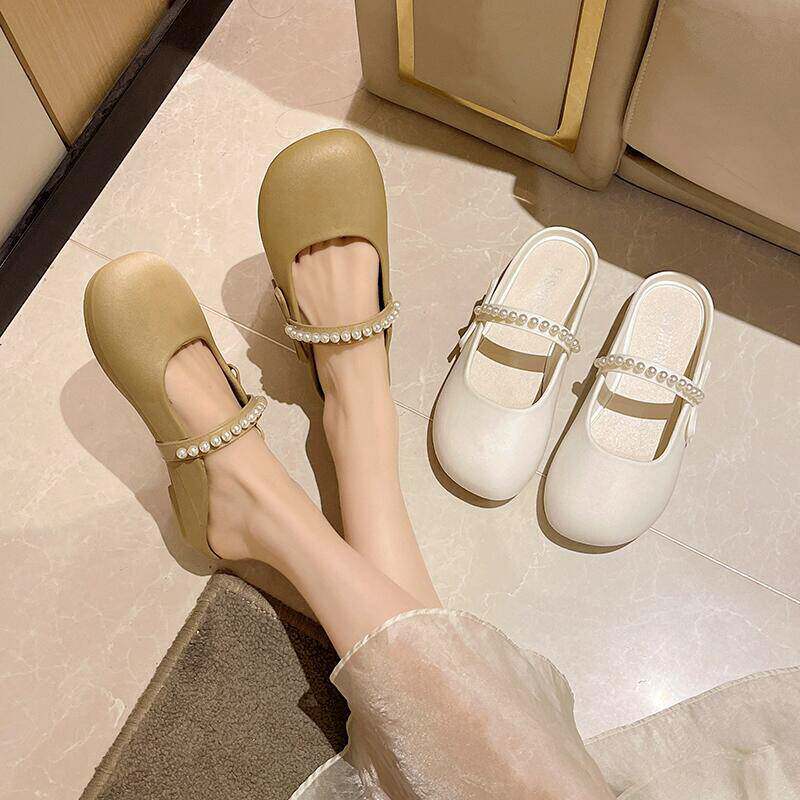 单鞋懒人包头半拖一脚蹬夏季百搭度假逛街防滑软底PVC塑胶平底鞋