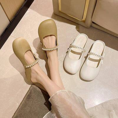 单鞋懒人包头半拖一脚蹬夏季百搭度假逛街防滑软底PVC塑胶平底鞋