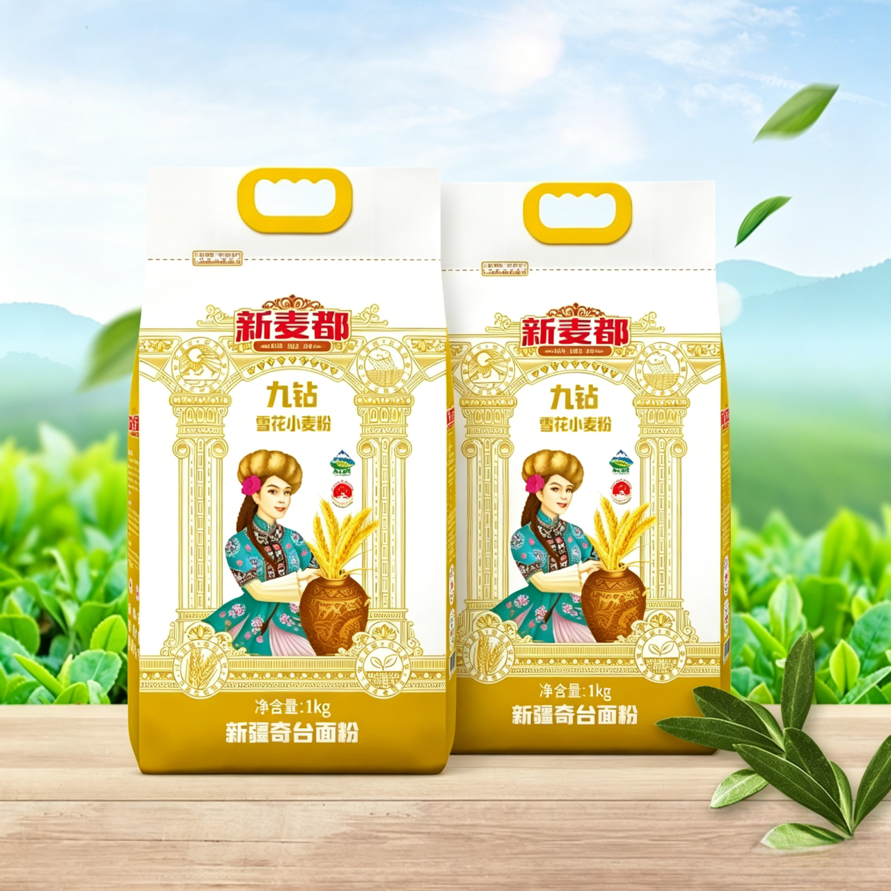 新疆奇台新麦都雪花粉小麦粉1kg*2袋家用中高筋面粉水饺面包粉