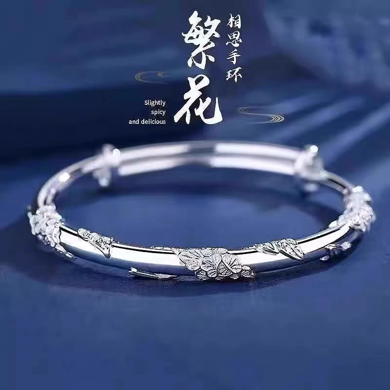 AK【中秋节送女友礼物】繁花似锦银色手镯一鹿有你手镯送妈妈老婆