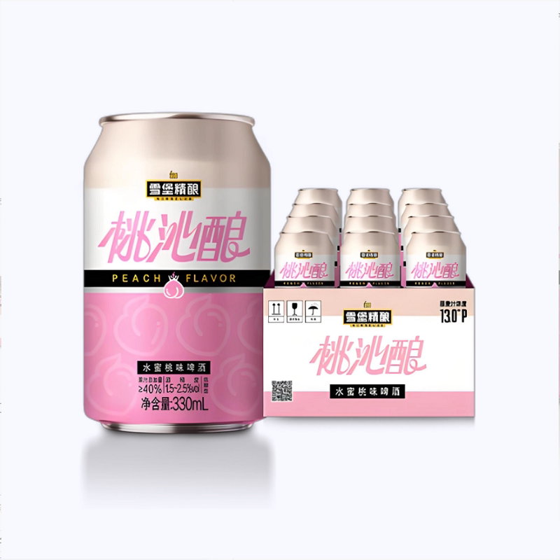 珠江啤酒13度雪堡精酿桃沁酿啤酒330ml*12罐整箱果啤低度甜酒