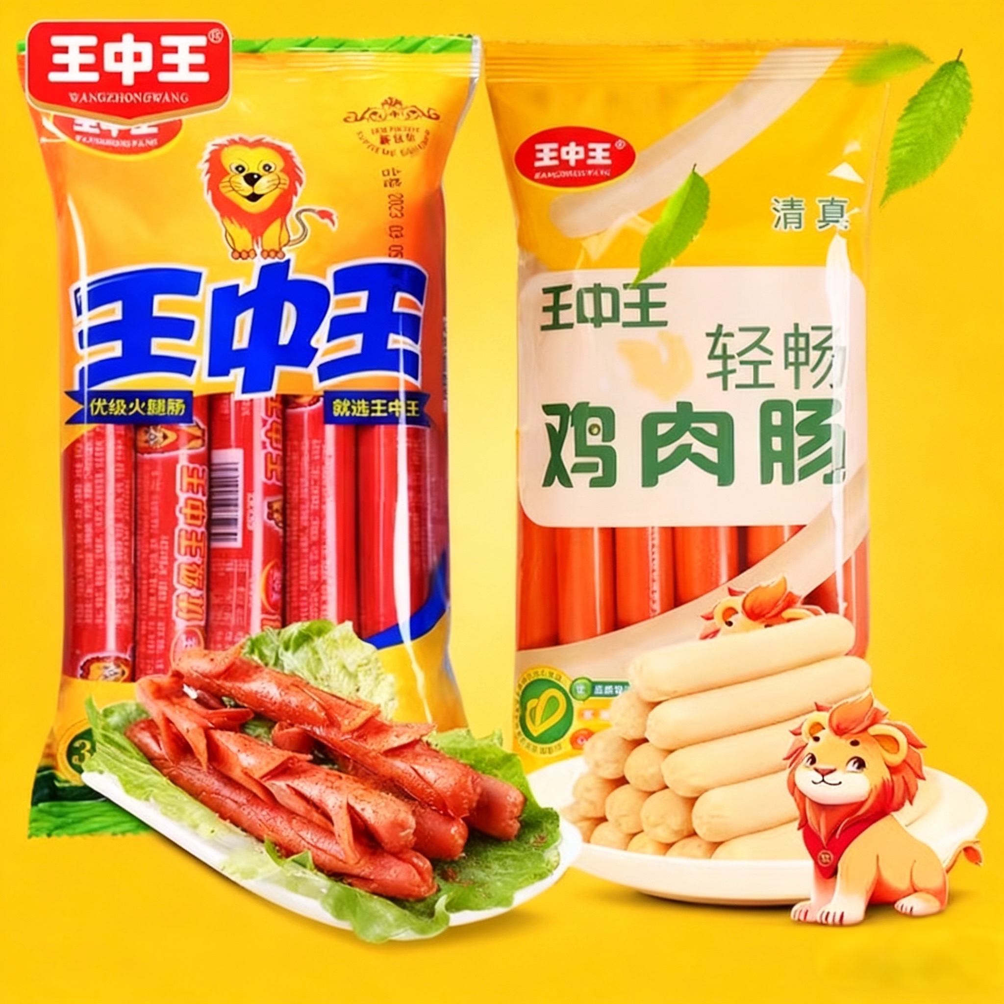 【王中王】清真牛肉肠火腿肠2袋共440g