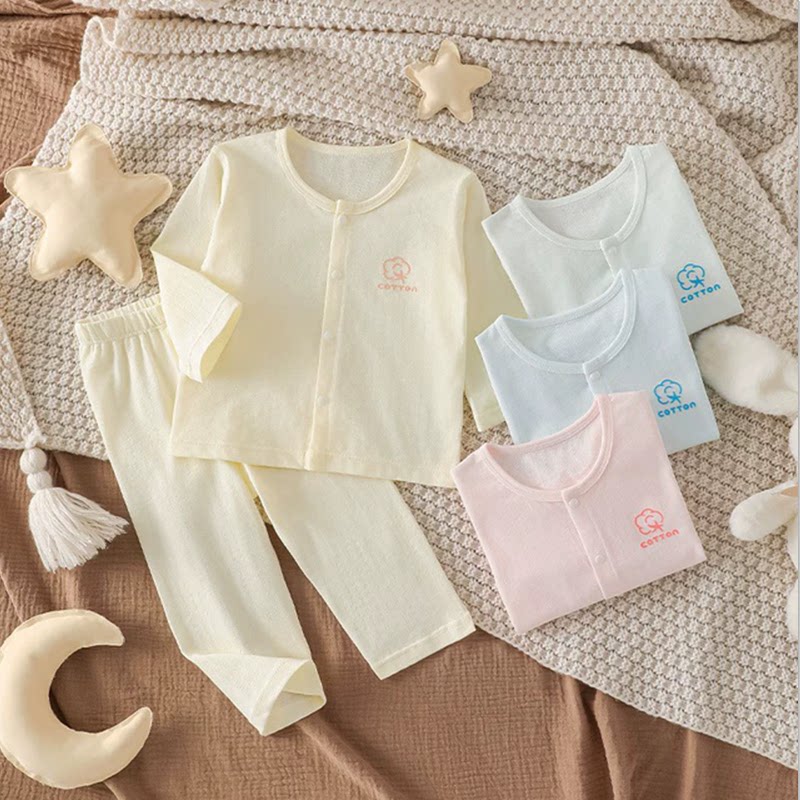 婴儿分体套装a类无骨内衣家居服套纯棉宝宝空调服睡衣