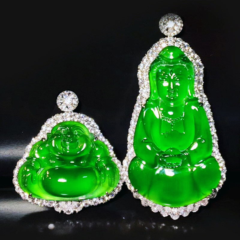 Top Emerald Jewelry High-end Emerald Green Goods Gold Inlaid Real Gold Real Gold Diamond Emerald Jade Plinth live special shooting