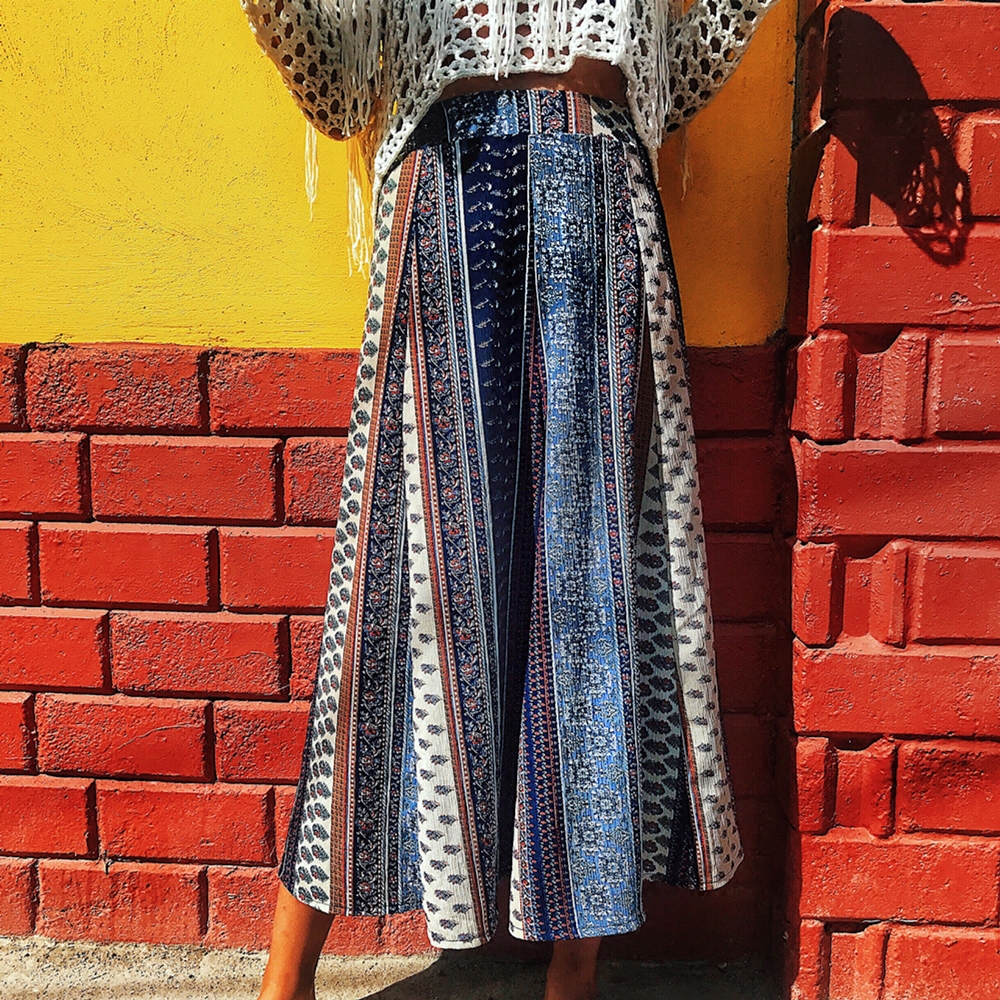 Cat's Inn to wear travel Bohemia high-waisted casual pants Thai ethnic print wide-leg pants
